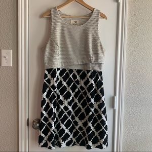 Anthropology Tabitha Asymmetrical Sleeveless Knee-length black and white dress